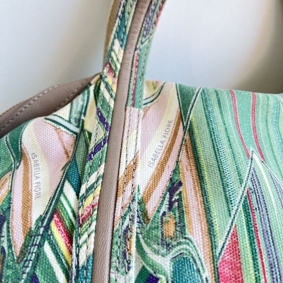 ISABELLA FIORE Large Ikat Print Shoulder Bag and Crossbody Strap Taupe Green - Picture 3 of 16